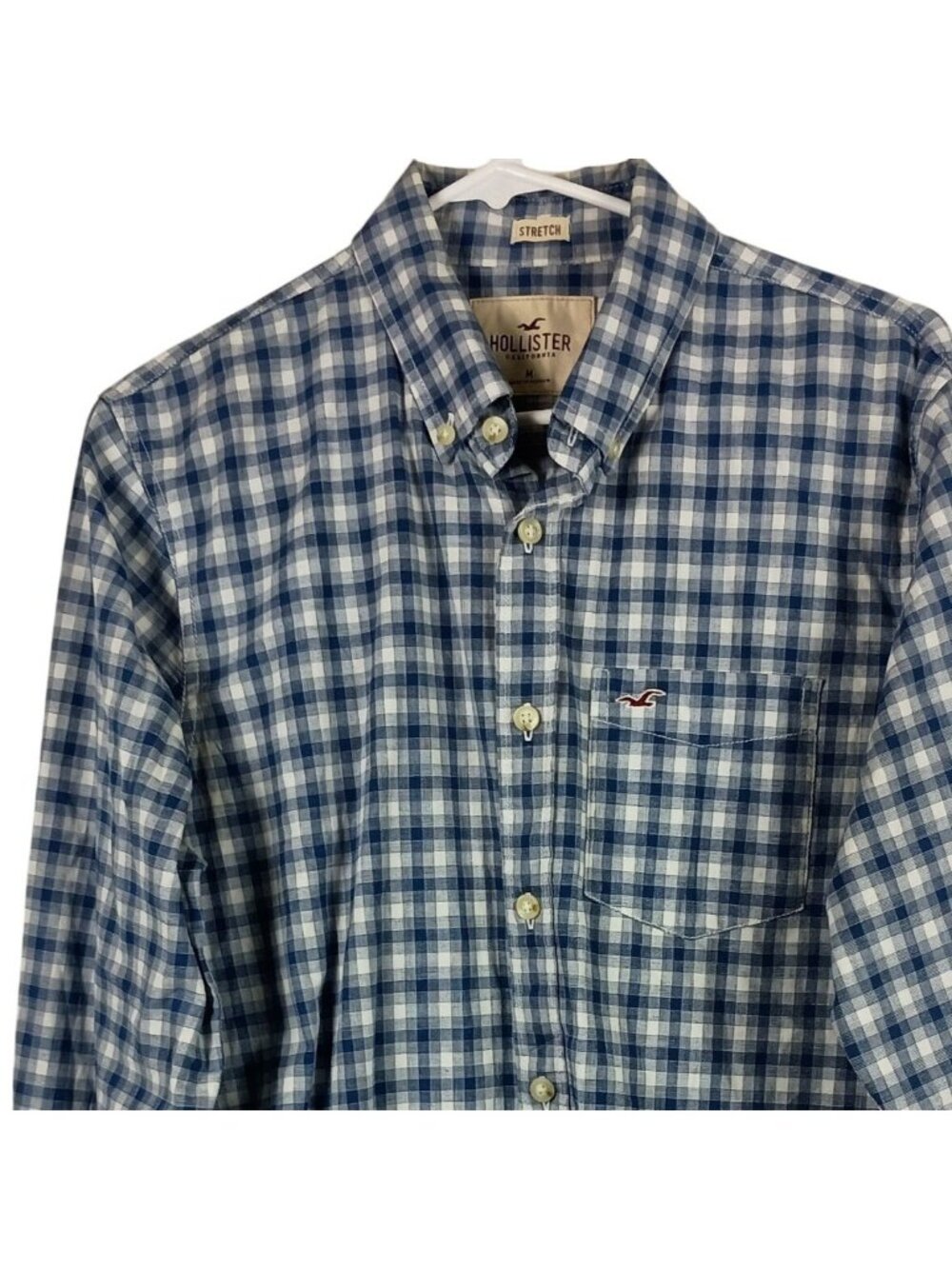 Hollister Plaid Stretch Long Sleeve Shirt Button Down Mens M Blue Fall Work